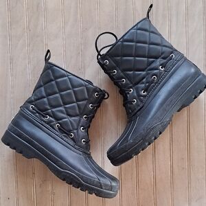 Sperry Quilted Duck Boots Top Sider Blk Waterproof Lace Up Insulated Comfy